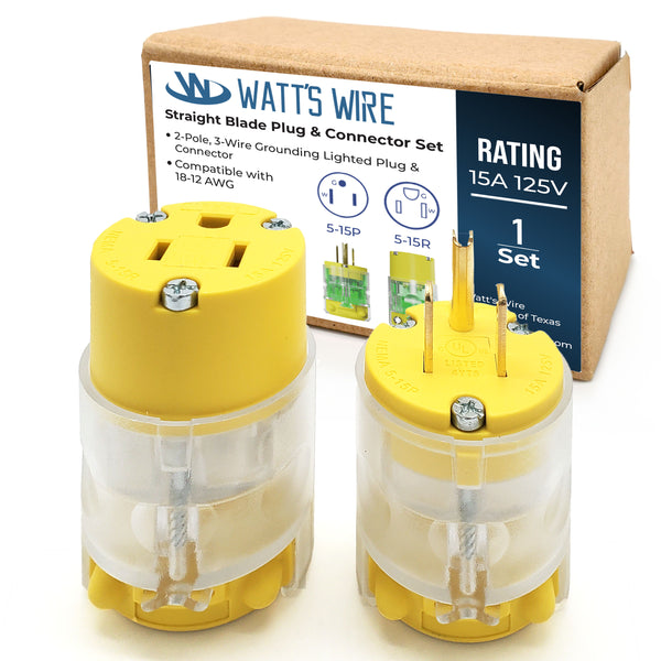 Extension Cord Ends Male and Female, 15 Amp 125 Volt NEMA 5-15 Heavy Duty Replacement Plug and Connector,  UL Listed