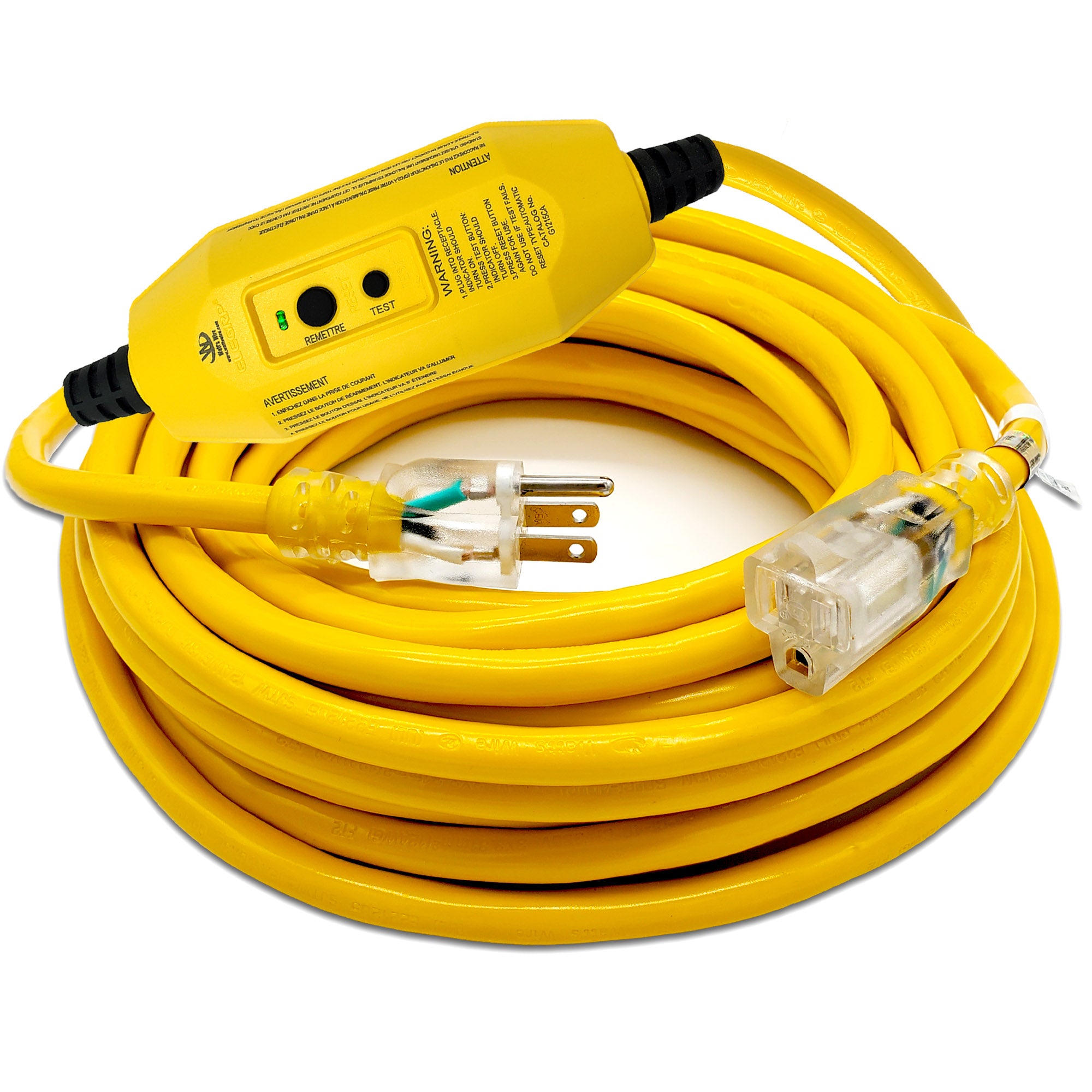 50ft 12Awg GFCI SJTW UL Extension Cord (Yellow) - WattsWire