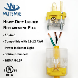 Extension Cord Ends Male and Female, 15 Amp 125 Volt NEMA 5-15 Heavy Duty Replacement Plug and Connector,  UL Listed