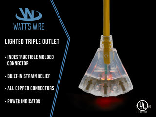  Triple outlet yellow heavy duty molded extension cord ends