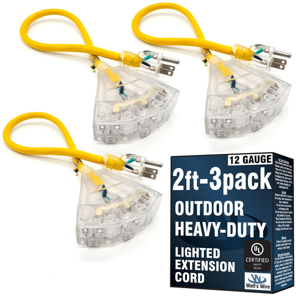 12 Gauge Extension Cord adapter 3 pack 2 ft extension cord