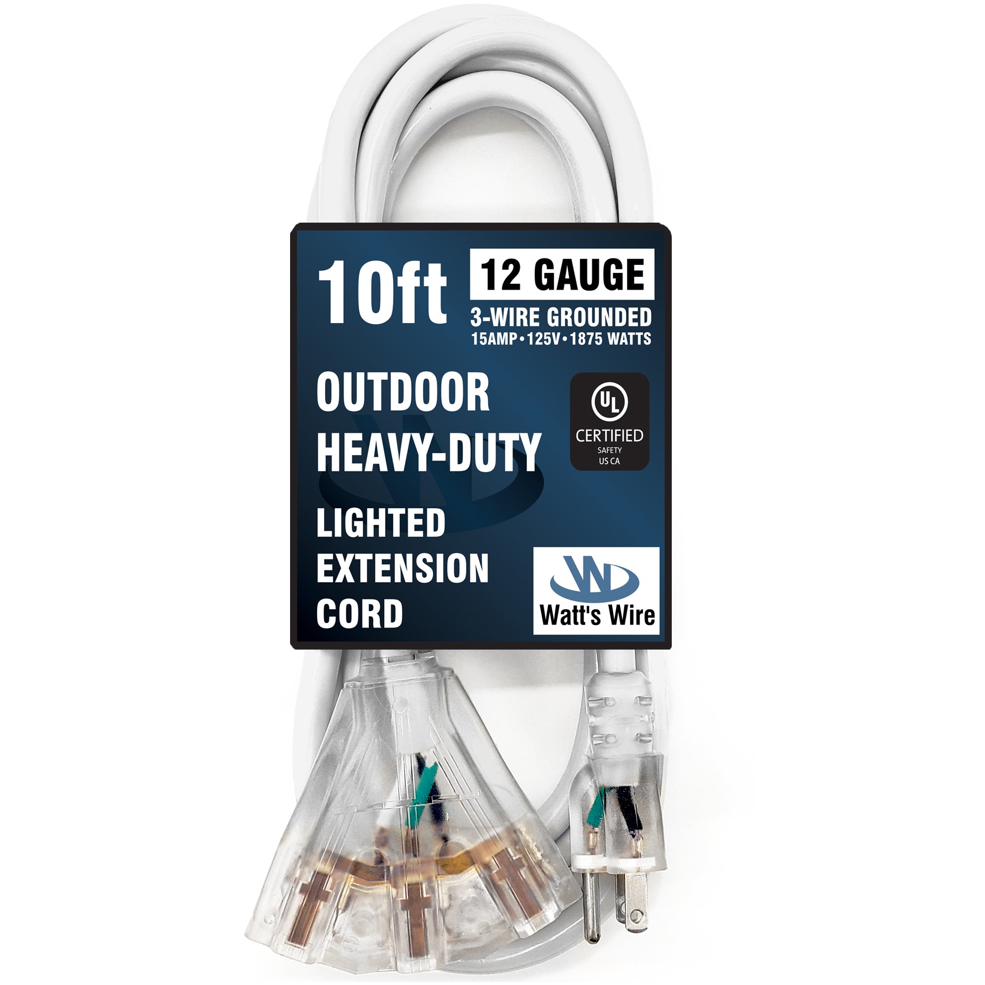 10ft 12Awg 3-Outlet SJTW UL Extension Cord (White) - WattsWire | Watt's ...