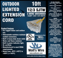 Watt's Wire 12 gauge 10 foot extension cord package label