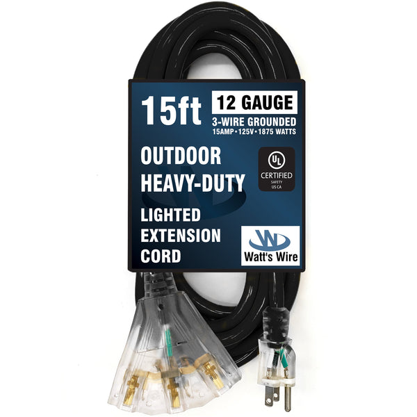 Watt's Wire 12 gauge heavy duty extension cord, black 15 outdoor extension cord