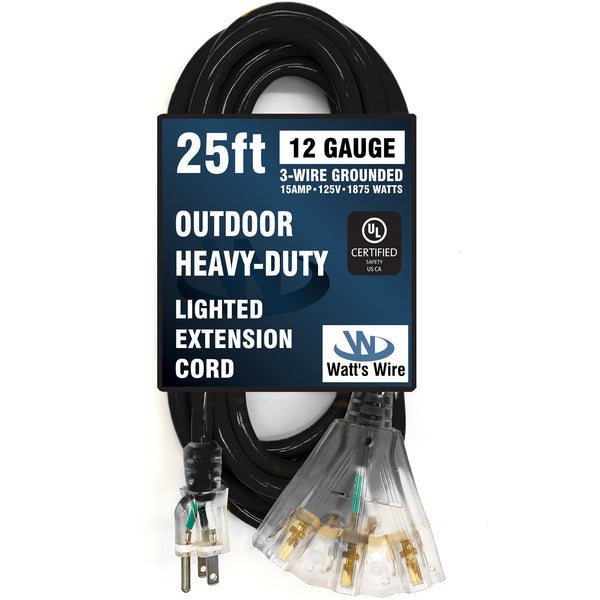 Watt's Wire 12 gauge heavy duty extension cord, black 25 outdoor extension cord