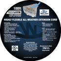 Watt's Wire 12 gauge 100 foot extreme flexible extension cord package label, blue