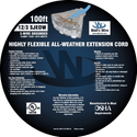 Watt's Wire 12 gauge 100 foot extreme flexible extension cord package label, blue