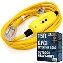 GFCI heavy duty extension cord 15 ft Single